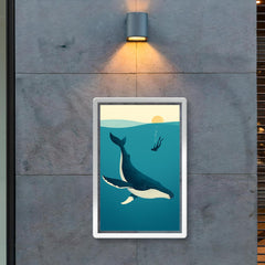 Blue Whale with Diver Minimalist Art poster 2