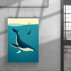 Blue Whale with Diver Minimalist Art poster 4