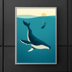 Blue Whale with Diver Minimalist Art poster 5