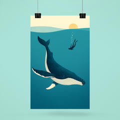Blue Whale with Diver Minimalist Art poster 6