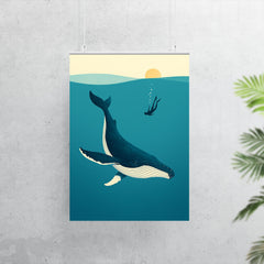 Blue Whale with Diver Minimalist Art poster 7