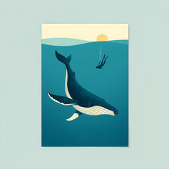 Blue Whale with Diver Minimalist Art poster 8