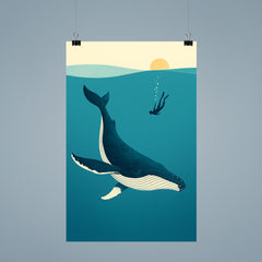 Blue Whale with Diver Minimalist Art poster 9