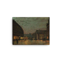 Boar Lane Leeds by Lamplight by John Atkinson Grimshaw, 1881 canvas print on a plain backdrop in size 12"x16".