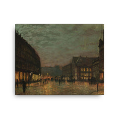 Boar Lane Leeds by Lamplight by John Atkinson Grimshaw, 1881 canvas print on a plain backdrop in size 16"x20".