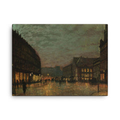Boar Lane Leeds by Lamplight by John Atkinson Grimshaw, 1881 canvas print on a plain backdrop in size 18"x24".