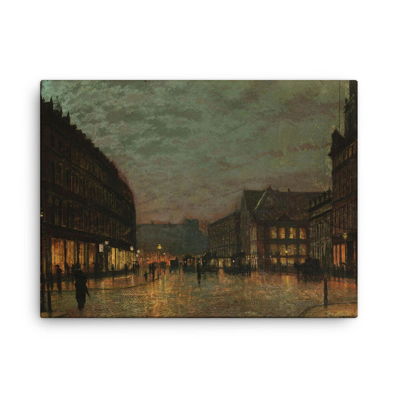 Boar Lane Leeds by Lamplight by John Atkinson Grimshaw, 1881 canvas print on a plain backdrop in size 18