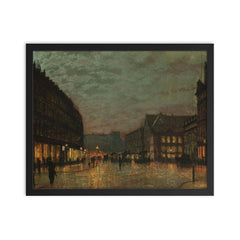 Boar Lane Leeds by Lamplight by John Atkinson Grimshaw, 1881 framed print on a plain backdrop in size 16"x20".