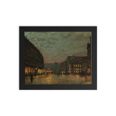 Boar Lane Leeds by Lamplight by John Atkinson Grimshaw, 1881 framed print on a plain backdrop in size 8"x10".