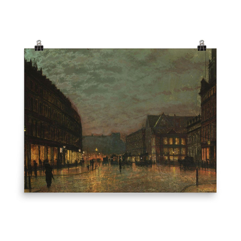 Boar Lane Leeds by Lamplight by John Atkinson Grimshaw, 1881 poster on a plain backdrop in size 8
