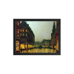 Boar Lane, Leeds by John Atkinson Grimshaw, 1881 framed print on a plain backdrop in size 12"x16".