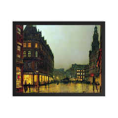 Boar Lane, Leeds by John Atkinson Grimshaw, 1881 framed print on a plain backdrop in size 16"x20".