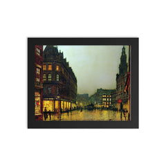 Boar Lane, Leeds by John Atkinson Grimshaw, 1881 framed print on a plain backdrop in size 8"x10".