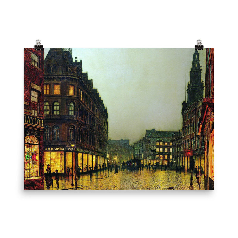 Boar Lane, Leeds by John Atkinson Grimshaw, 1881 poster on a plain backdrop in size 8