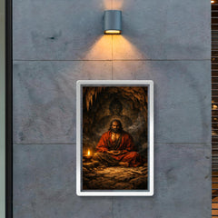 Bodhidharma cave meditation with single lamp poster 2