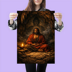 Bodhidharma cave meditation with single lamp poster 3
