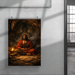Bodhidharma cave meditation with single lamp poster 4
