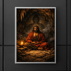 Bodhidharma cave meditation with single lamp poster 5