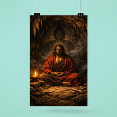 Bodhidharma cave meditation with single lamp poster 6