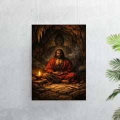 Bodhidharma cave meditation with single lamp poster 7