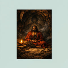 Bodhidharma cave meditation with single lamp poster 8