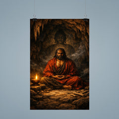 Bodhidharma cave meditation with single lamp poster 9