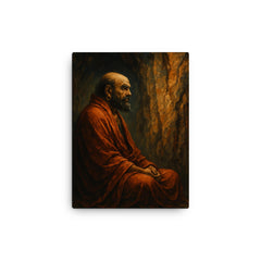 Bodhidharma facing the cave wall canvas print on a plain backdrop in size 12"x16".
