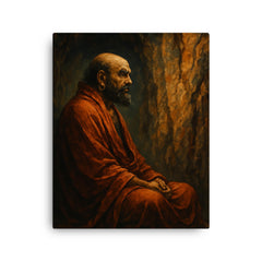Bodhidharma facing the cave wall canvas print on a plain backdrop in size 16"x20".