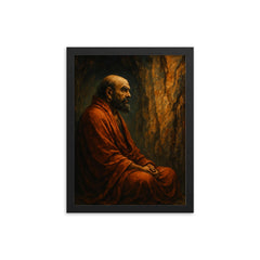 Bodhidharma facing the cave wall framed print on a plain backdrop in size 12"x16".