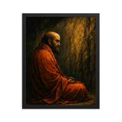 Bodhidharma facing the cave wall framed print on a plain backdrop in size 16"x20".