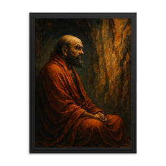 Bodhidharma facing the cave wall framed print on a plain backdrop in size 18"x24".