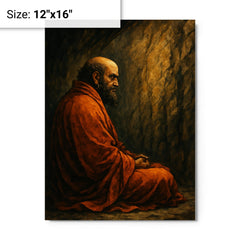 Bodhidharma facing the cave wall metal print on a plain backdrop in size 12"x16".