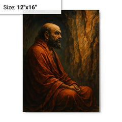 Bodhidharma facing the cave wall metal print on a plain backdrop in size 12"x16".