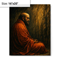 Bodhidharma facing the cave wall metal print on a plain backdrop in size 16"x20".