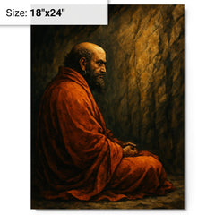 Bodhidharma facing the cave wall metal print on a plain backdrop in size 18"x24".