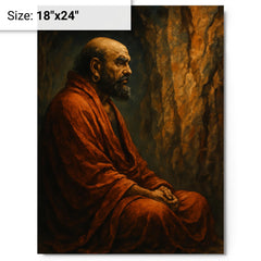 Bodhidharma facing the cave wall metal print on a plain backdrop in size 18"x24".