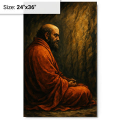 Bodhidharma facing the cave wall metal print on a plain backdrop in size 24"x36".