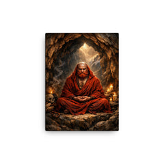 Bodhidharma red bearded cave meditation canvas print on a plain backdrop in size 12"x16".