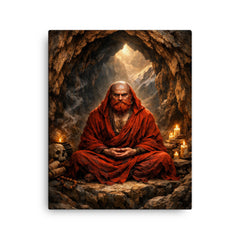 Bodhidharma red bearded cave meditation canvas print on a plain backdrop in size 16"x20".