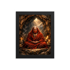 Bodhidharma red bearded cave meditation framed print on a plain backdrop in size 8"x10".