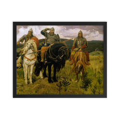 Bogatyri by Viktor Mikhailovich Vasnetsov, 1898 framed print on a plain backdrop in size 16"x20".
