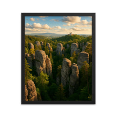 Bohemian Paradise Rock Towns Czech Republic framed print on a plain backdrop in size 16"x20".
