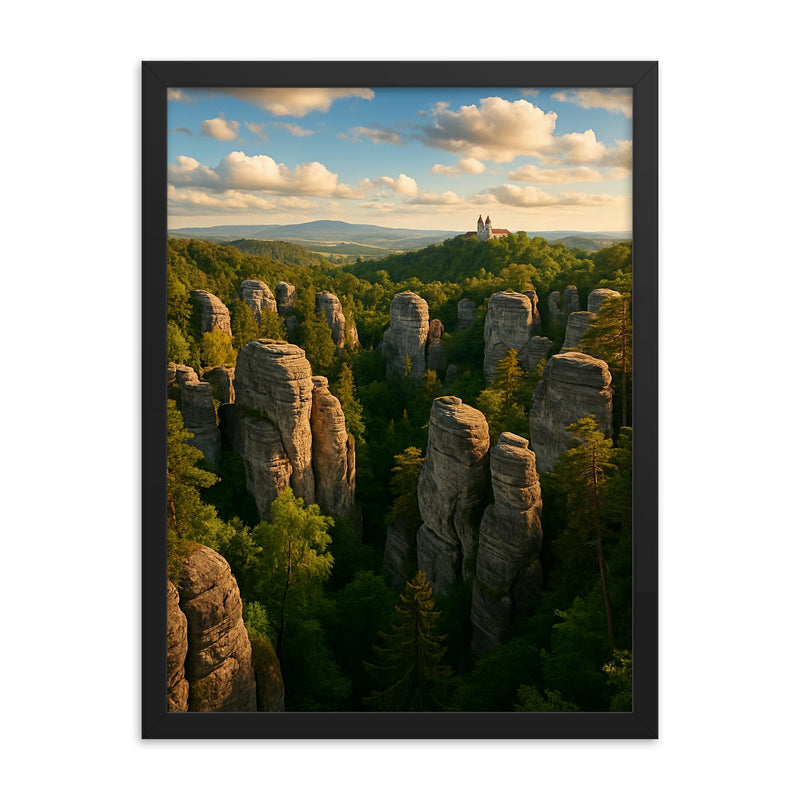 Bohemian Paradise Rock Towns Czech Republic framed print on a plain backdrop in size 18