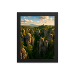 Bohemian Paradise Rock Towns Czech Republic framed print on a plain backdrop in size 8"x10".