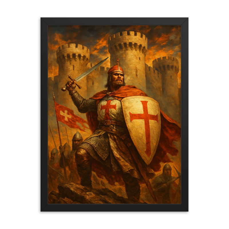 Bohemond of Taranto at Antioch walls framed print on a plain backdrop in size 18