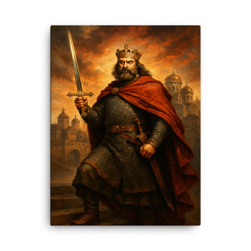 Bolesław Chrobry with the Szczerbiec at Kiev canvas print on a plain backdrop in size 18