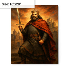 Bolesław Chrobry with the Szczerbiec at Kiev metal print on a plain backdrop in size 16"x20".
