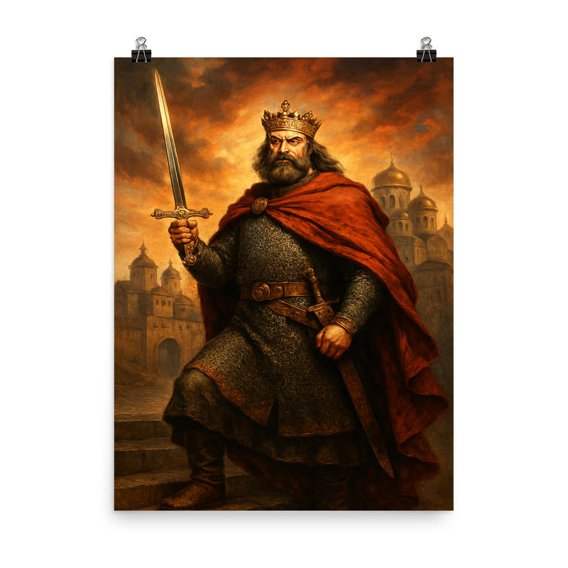 Bolesław Chrobry with the Szczerbiec at Kiev poster on a plain backdrop in size 8