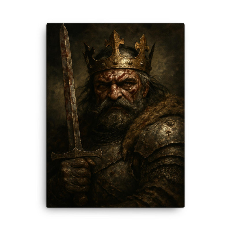 Boleslaw Chrobry crowned with battered medieval ferocity canvas print on a plain backdrop in size 18
