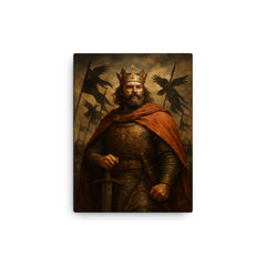 Boleslaw Chrobry crowned with raven banners canvas print on a plain backdrop in size 12"x16".